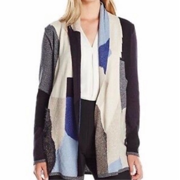 Nic + Zoe Textured Colorblock Open Cardigan Sweater Blue/Gray - Picture 10 of 10